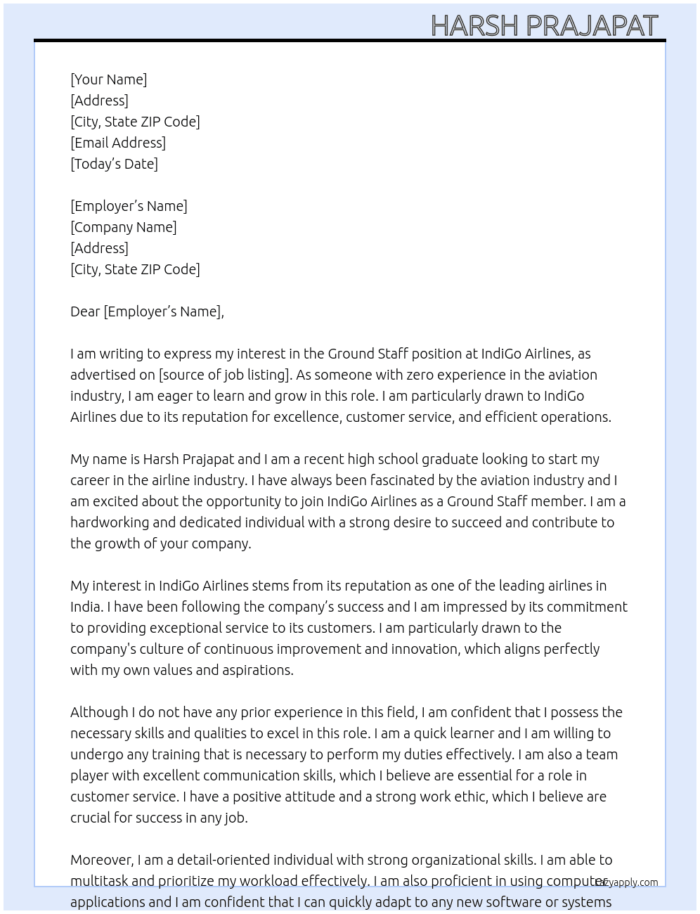 Cover letter for ground staff indigo airlines - LazyApply
