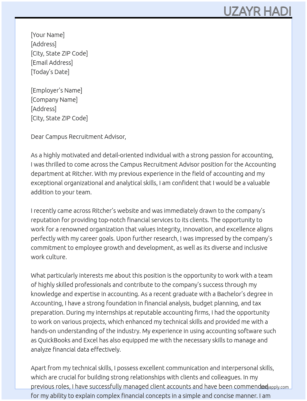 Accounting At Ritcher Cover Letter