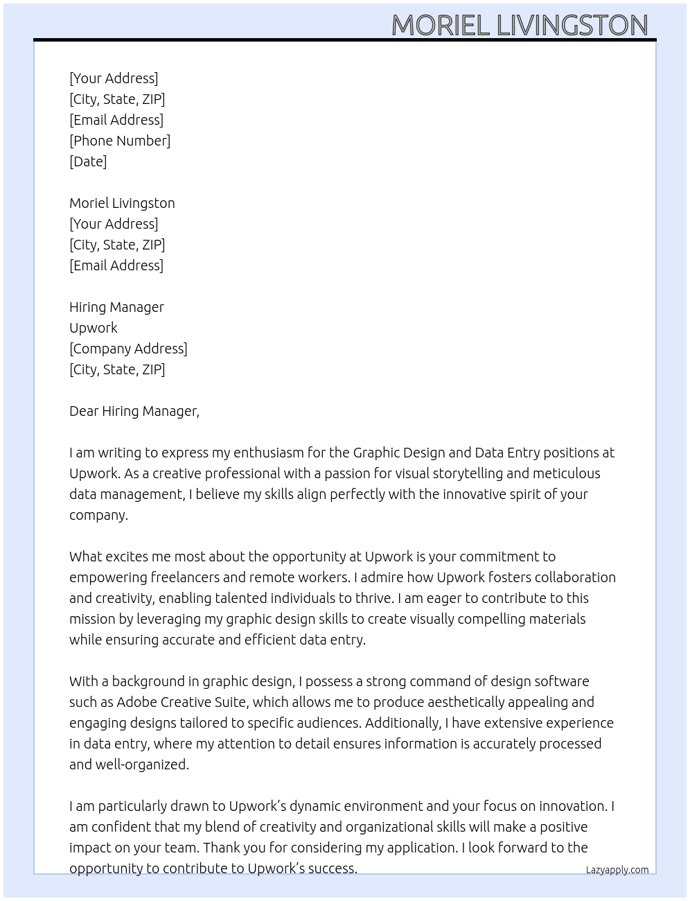 Cover letter for graphic design, data entry - LazyApply