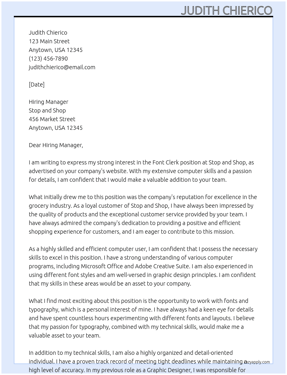 Cover letter for font clerk - LazyApply
