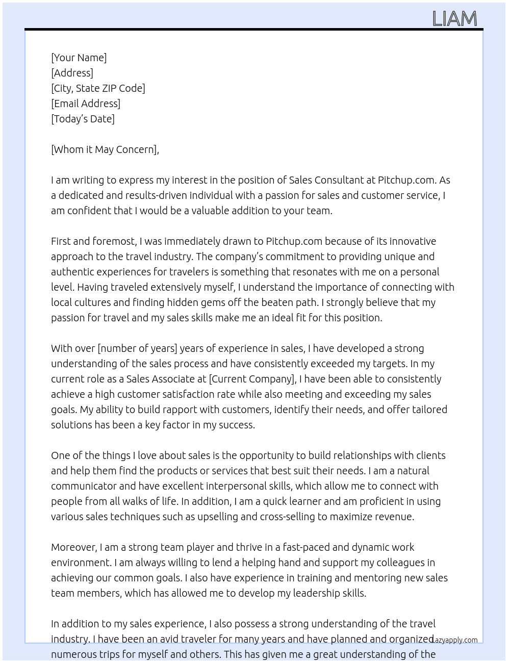 Sales consultant  At Pitchup.com Cover Letter