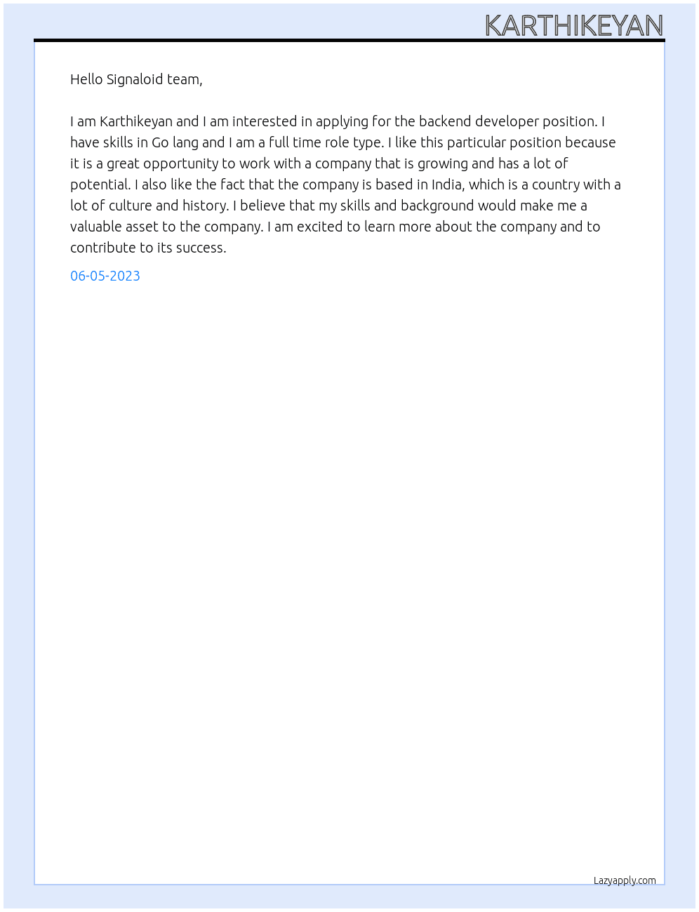 Backend developer At Signaloid Cover Letter