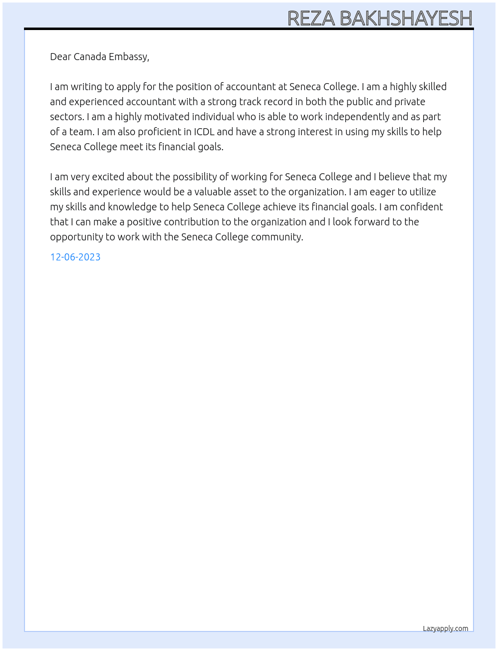 Accountant At Seneca College Cover Letter