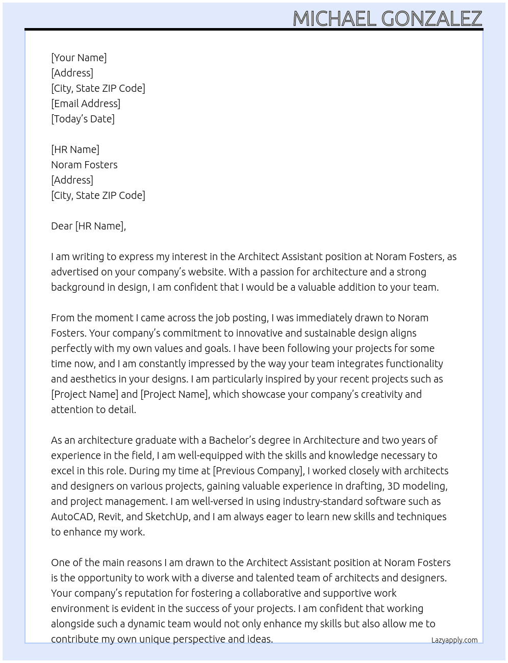 architect assistant  At noram fosters Cover Letter