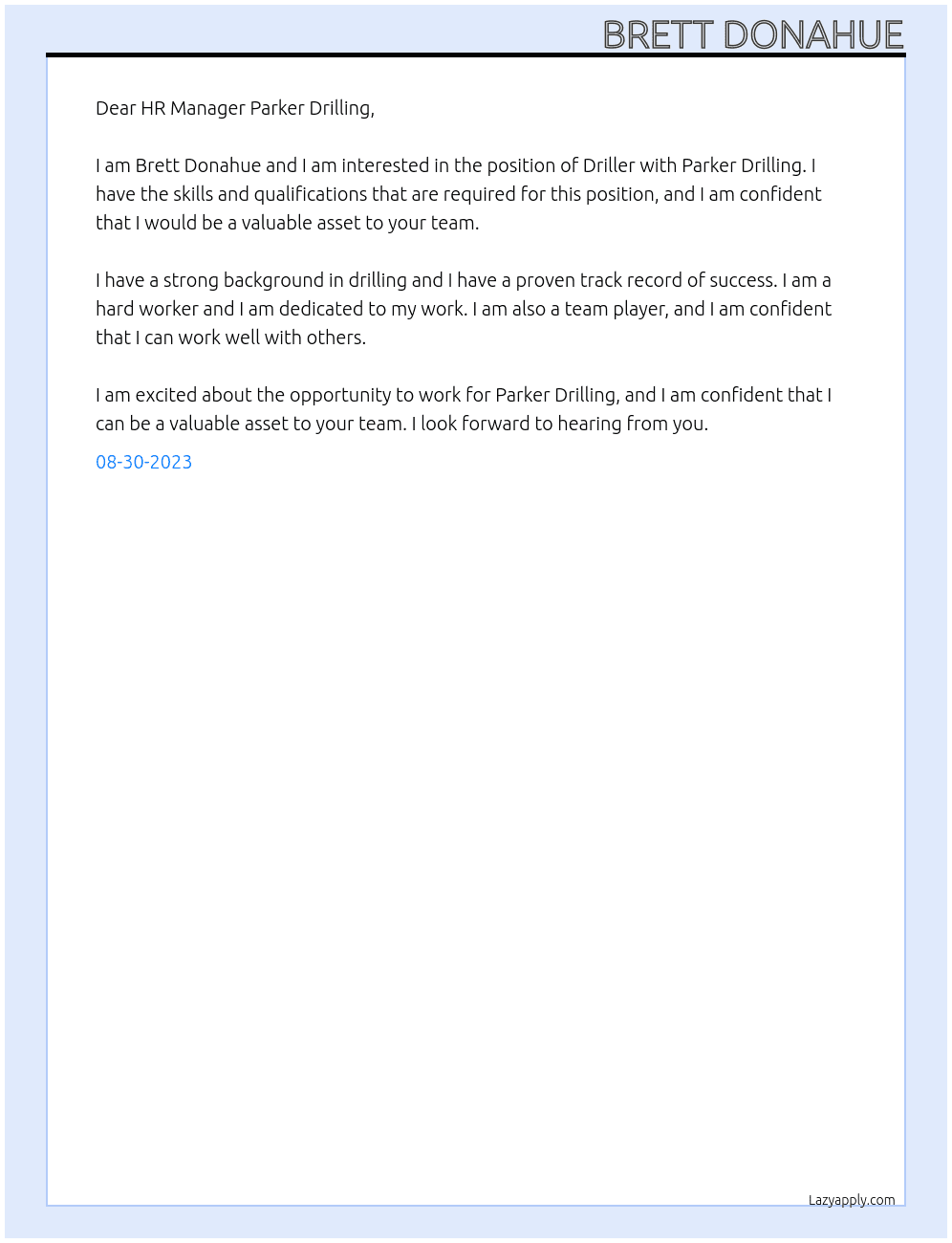Driller At Parker Drilling Cover Letter