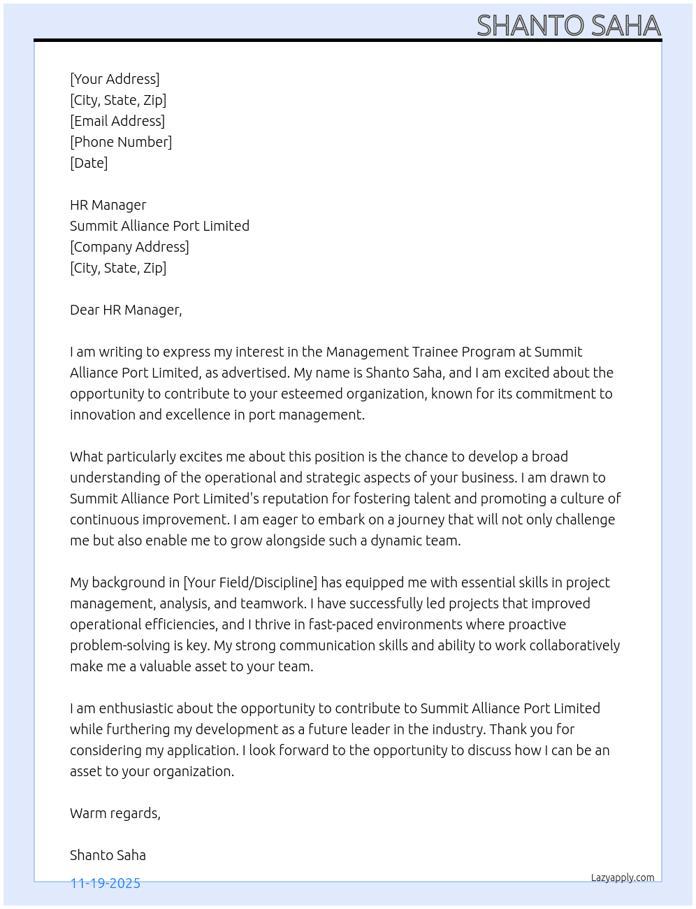 Cover letter for management trainee program - LazyApply