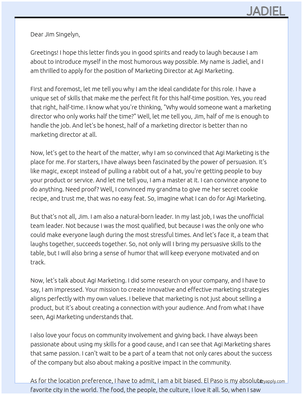 marketing director At Agi marketing Cover Letter