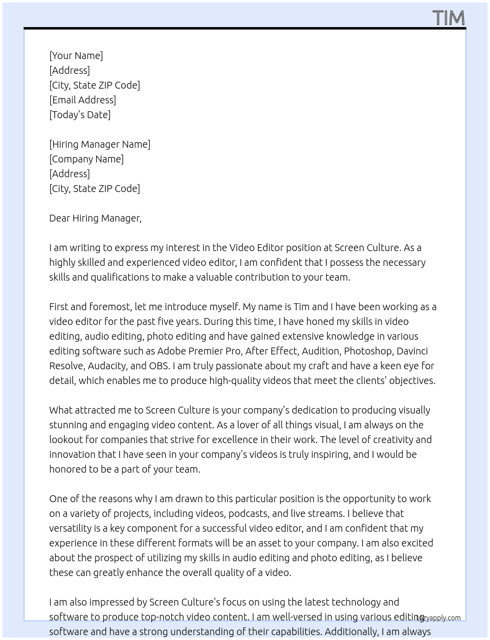 Video Editor At Screen Culture Cover Letter