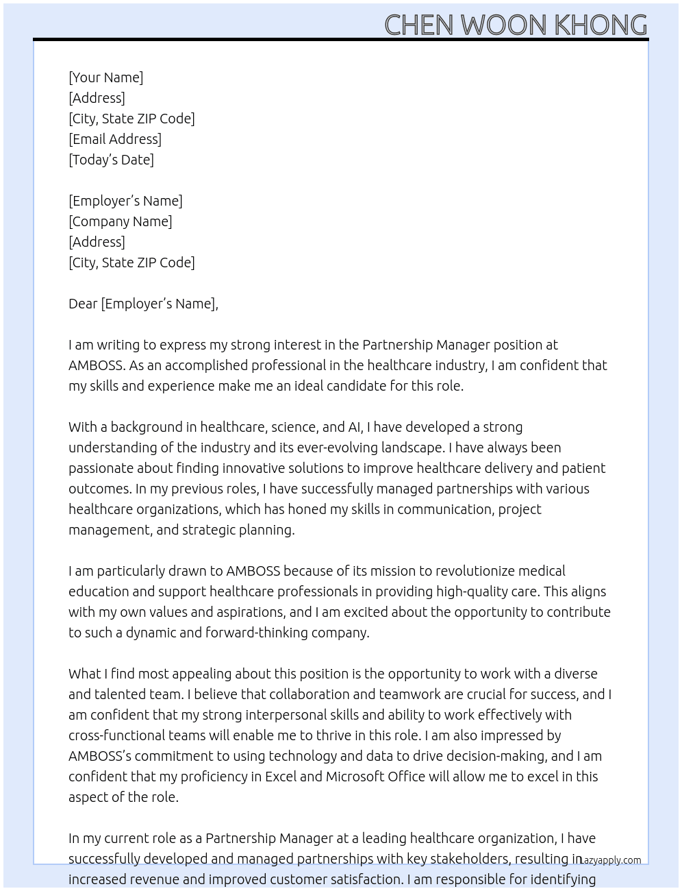 Partnership Manager At AMBOSS Cover Letter
