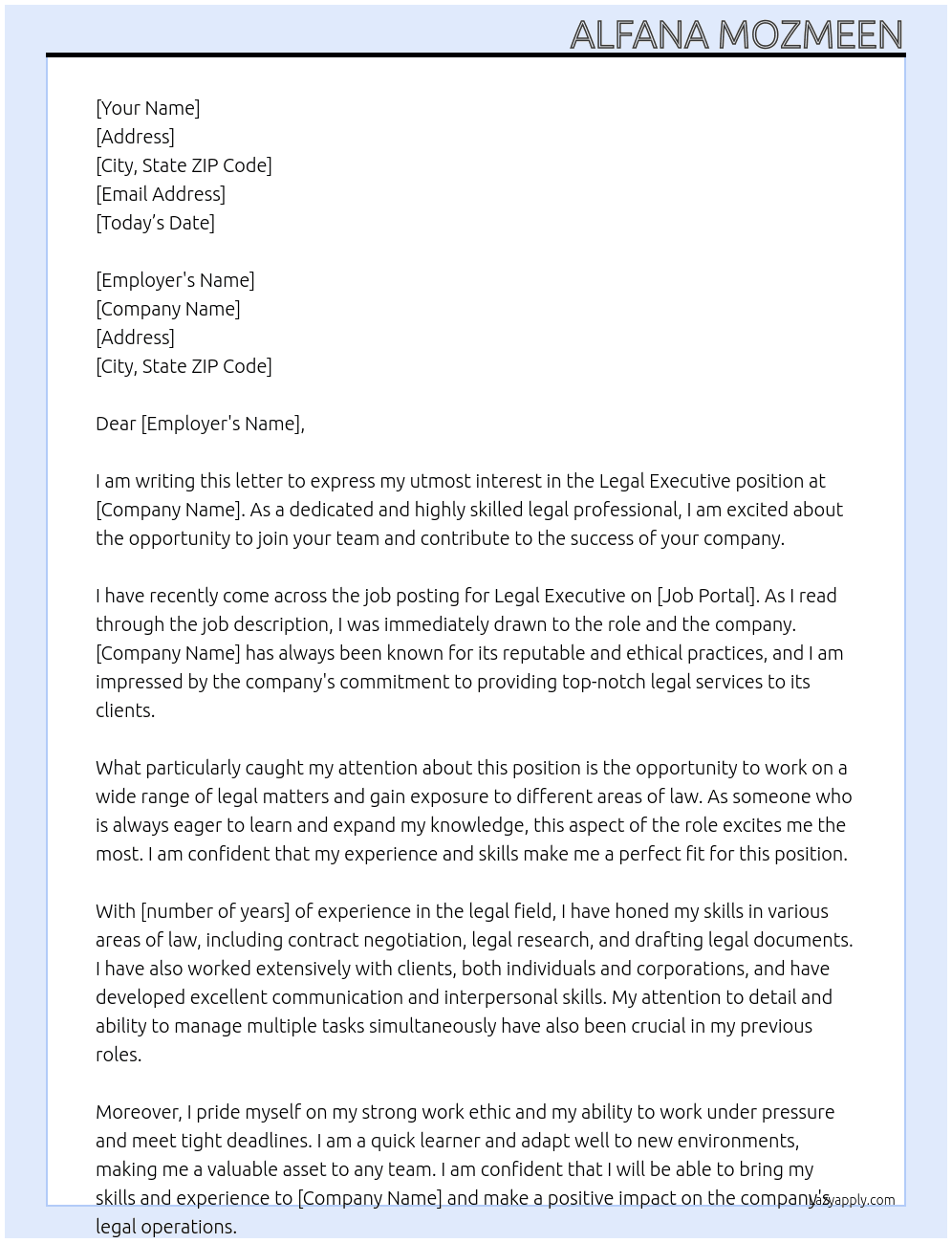 Legal executives  At Legal  Cover Letter