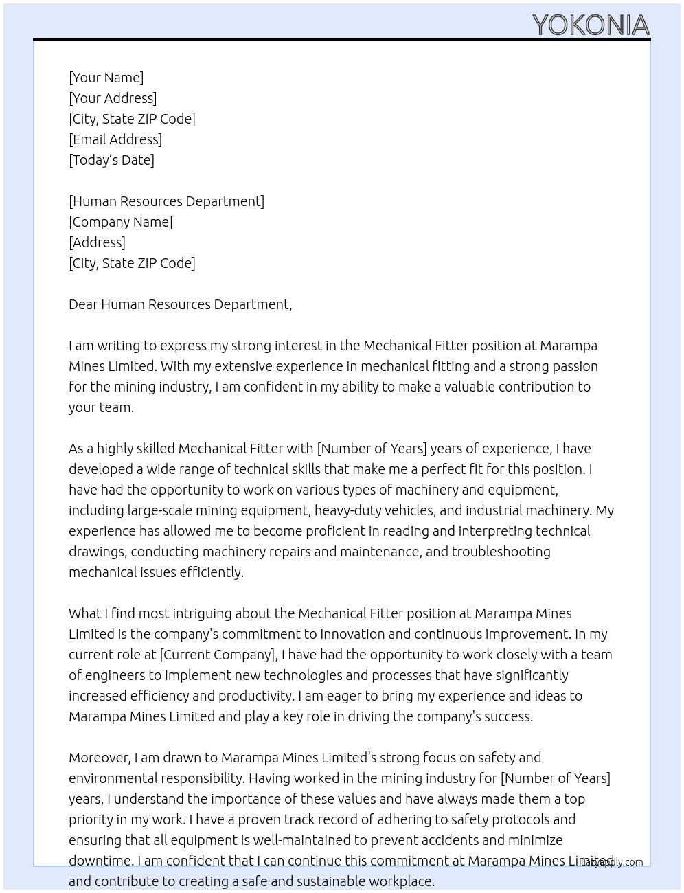 Mechanical Fitter At marampa mines limited Cover Letter