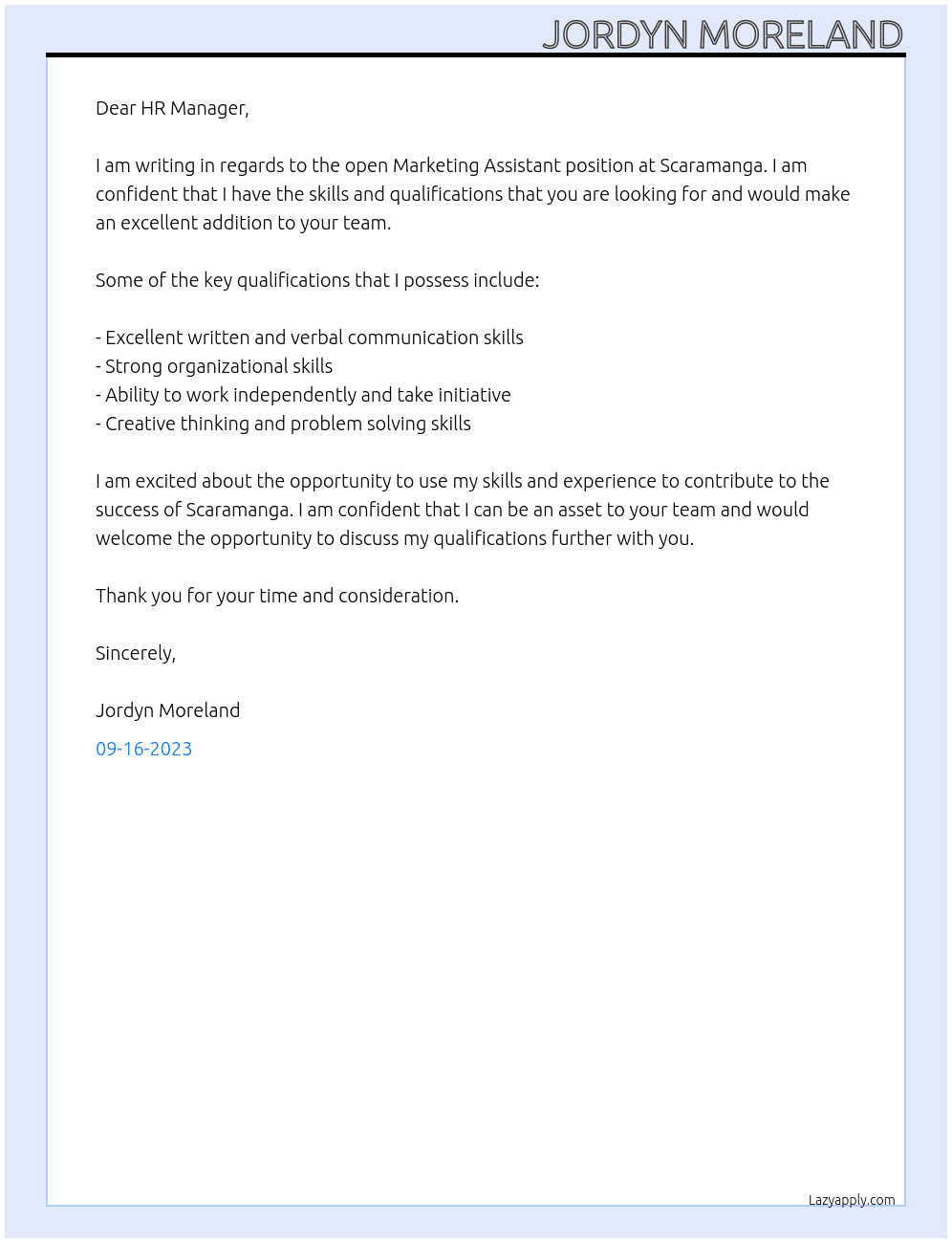 Marketing Assistant At Scaramanga Cover Letter
