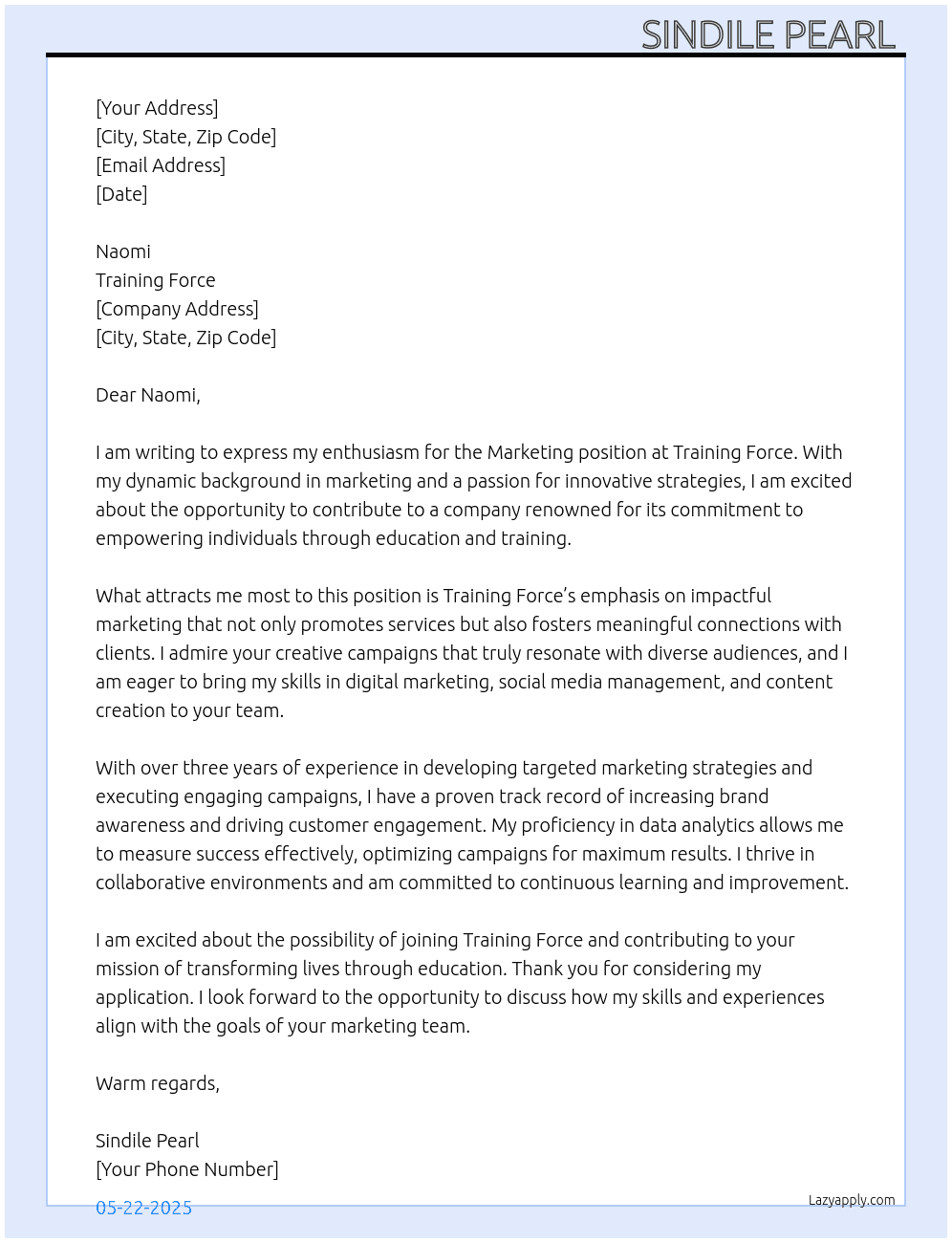 Marketing  At Training Force Cover Letter
