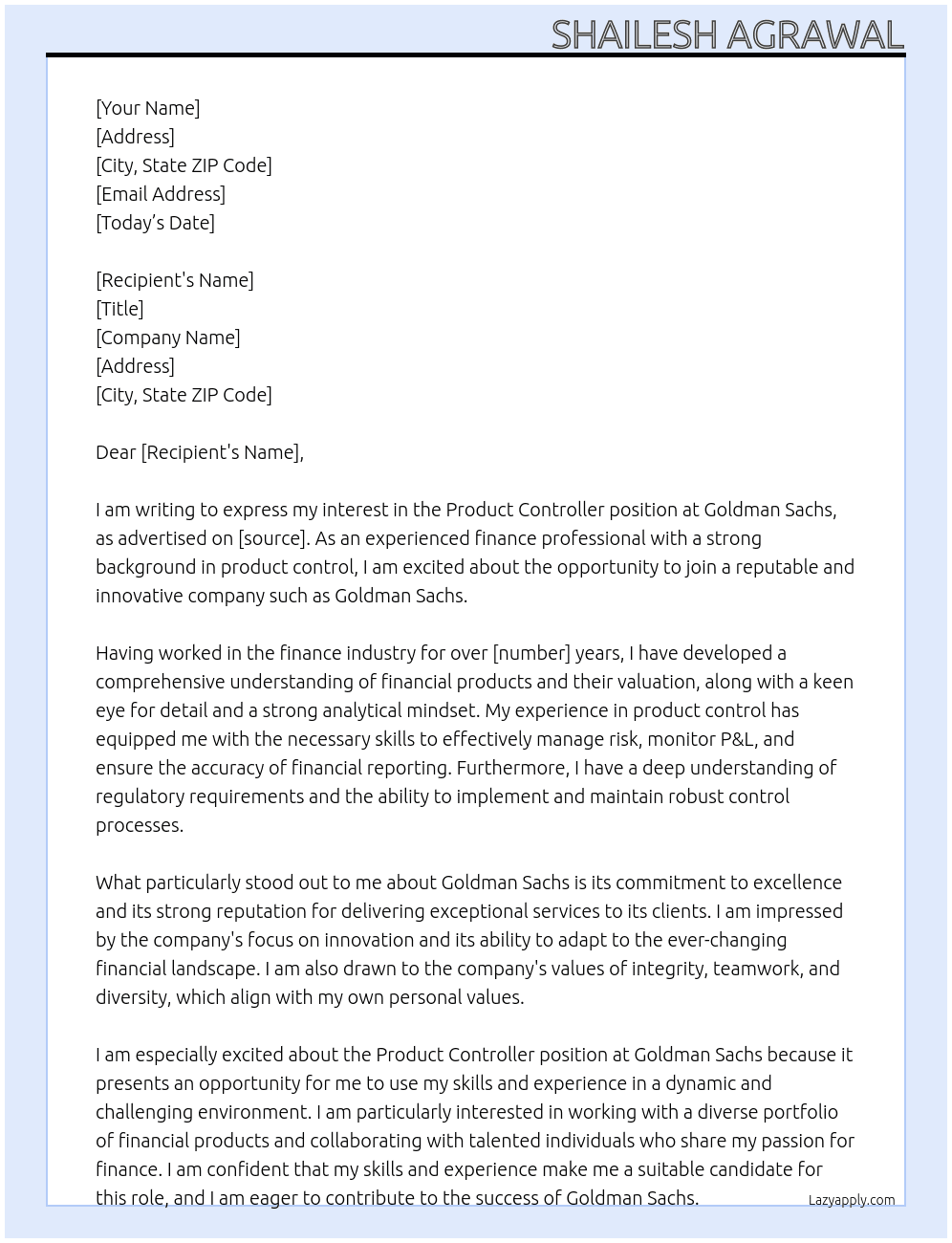 Cover letter for product controller - LazyApply