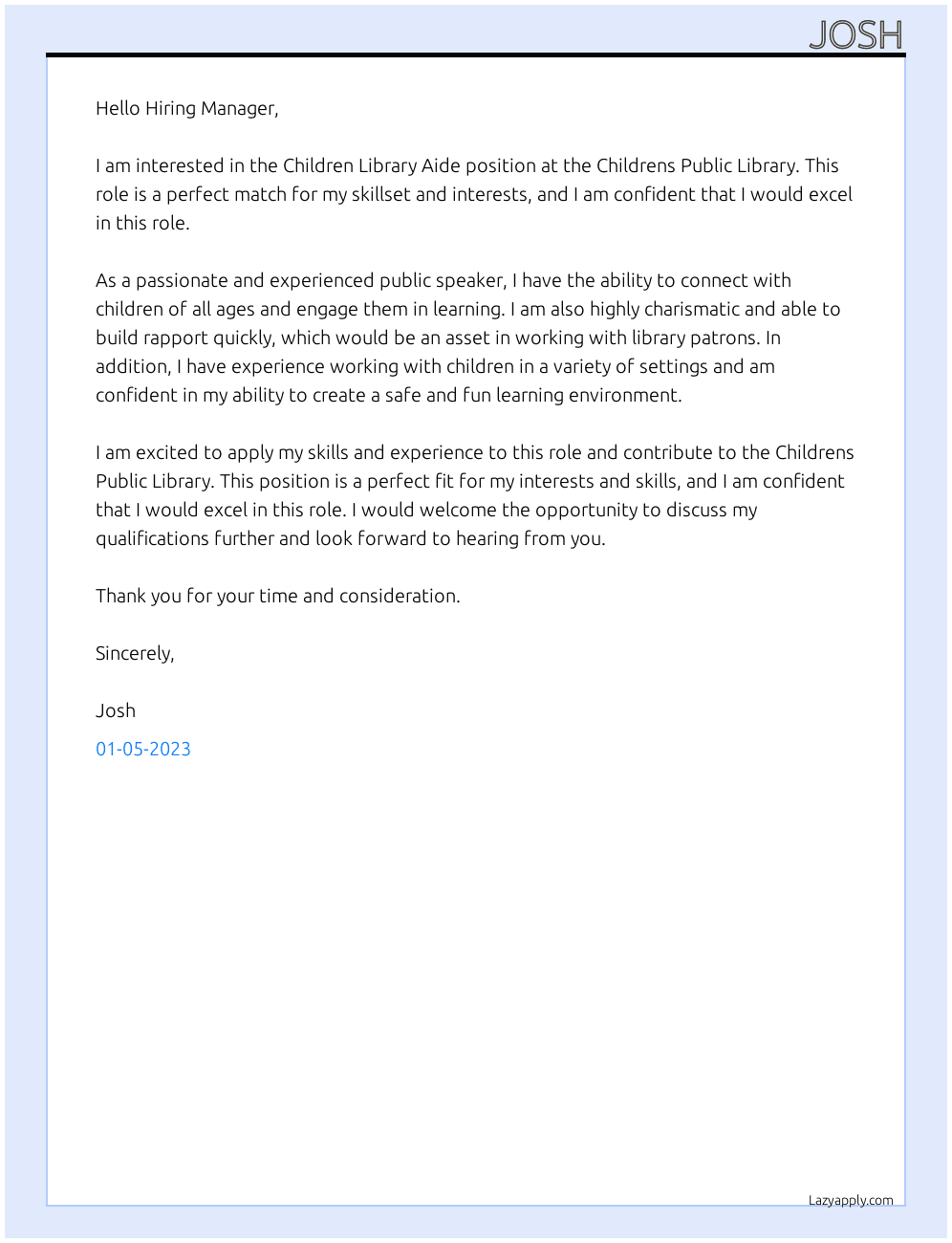 Children Library Aide At Childrens Public Library Cover Letter