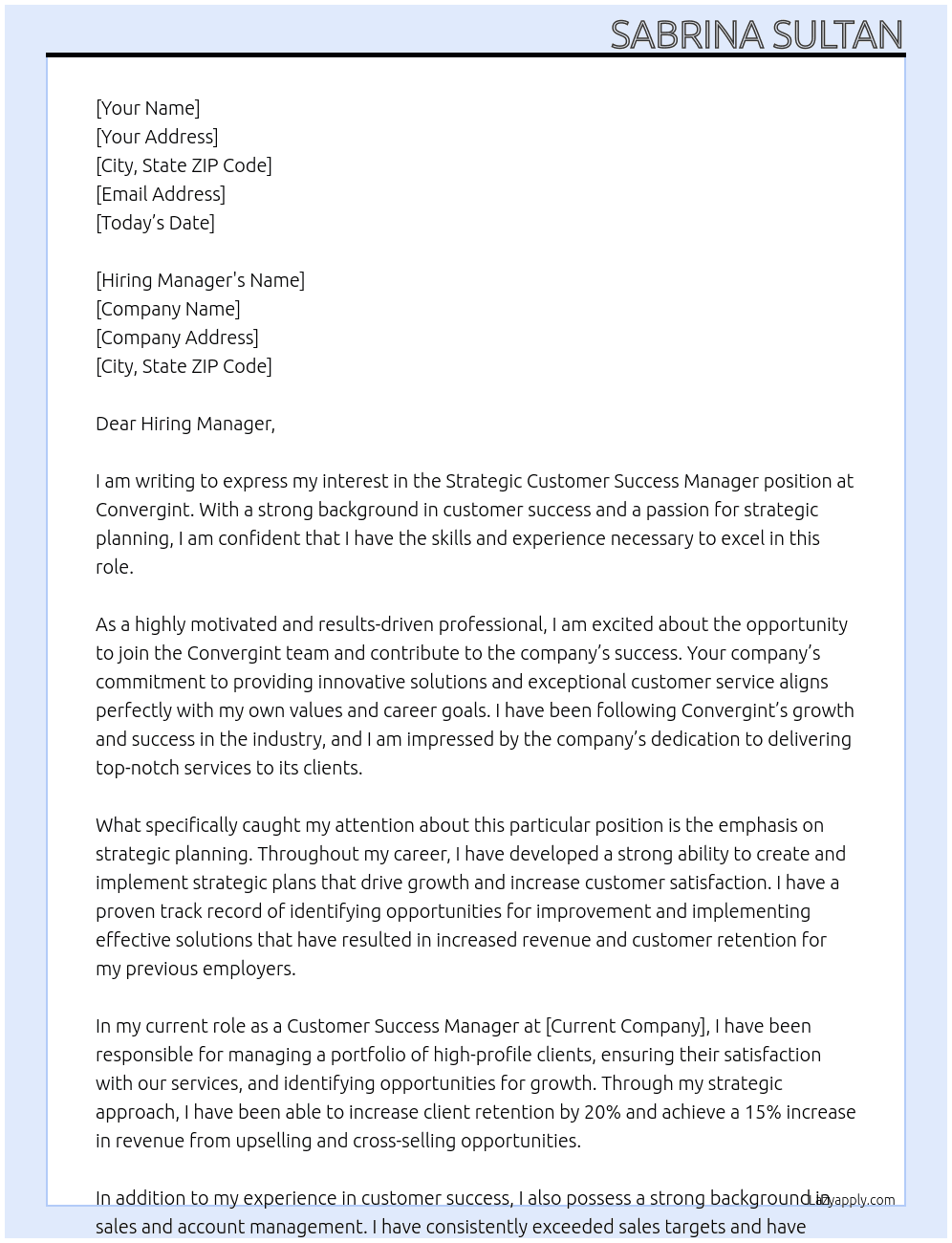 Strategic Customer Success Manager At Convergint Cover Letter