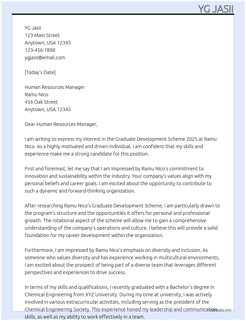 Graduate Development Scheme 2025 At Ramu Nico Cover Letter