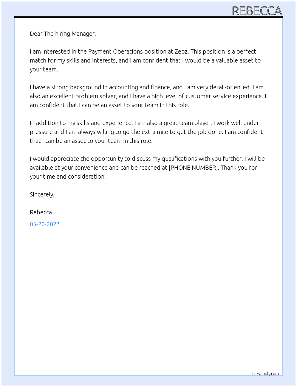 Payment Operations At Zepz Cover Letter
