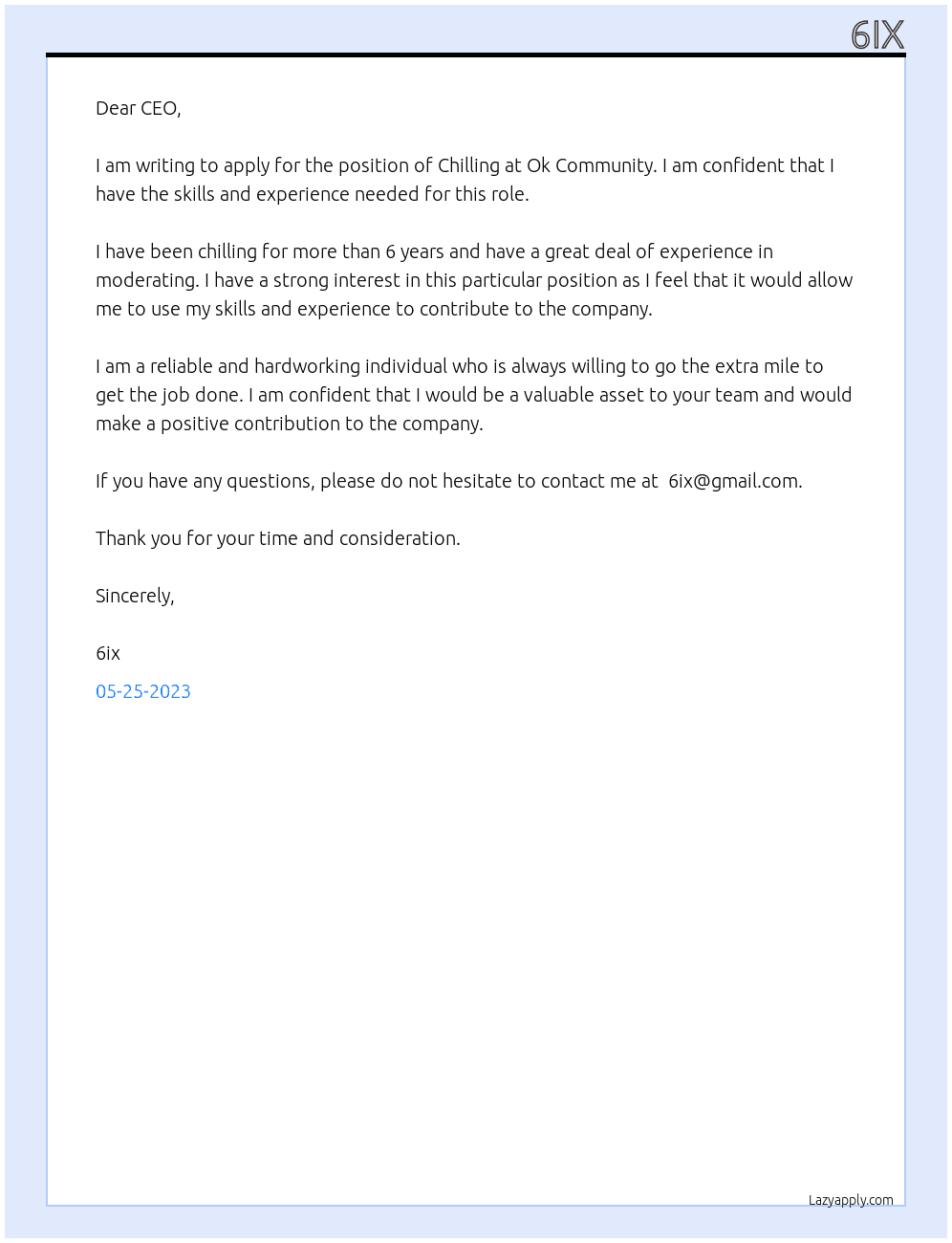 Chilling  At Ok community  Cover Letter