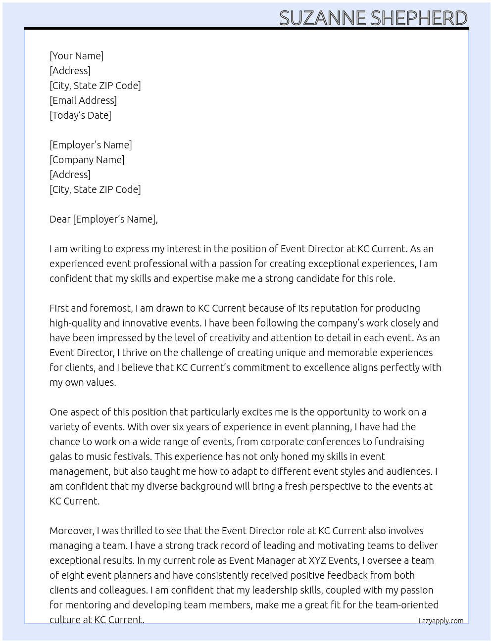 Event Director At KC Current Cover Letter
