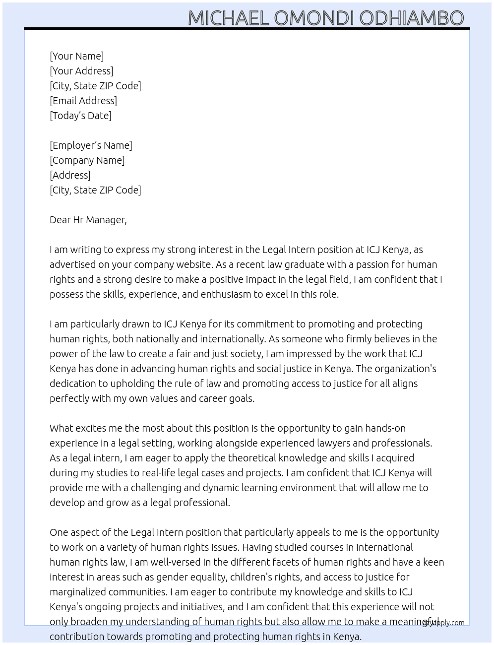 Legal Intern At ICJ Kenya  Cover Letter