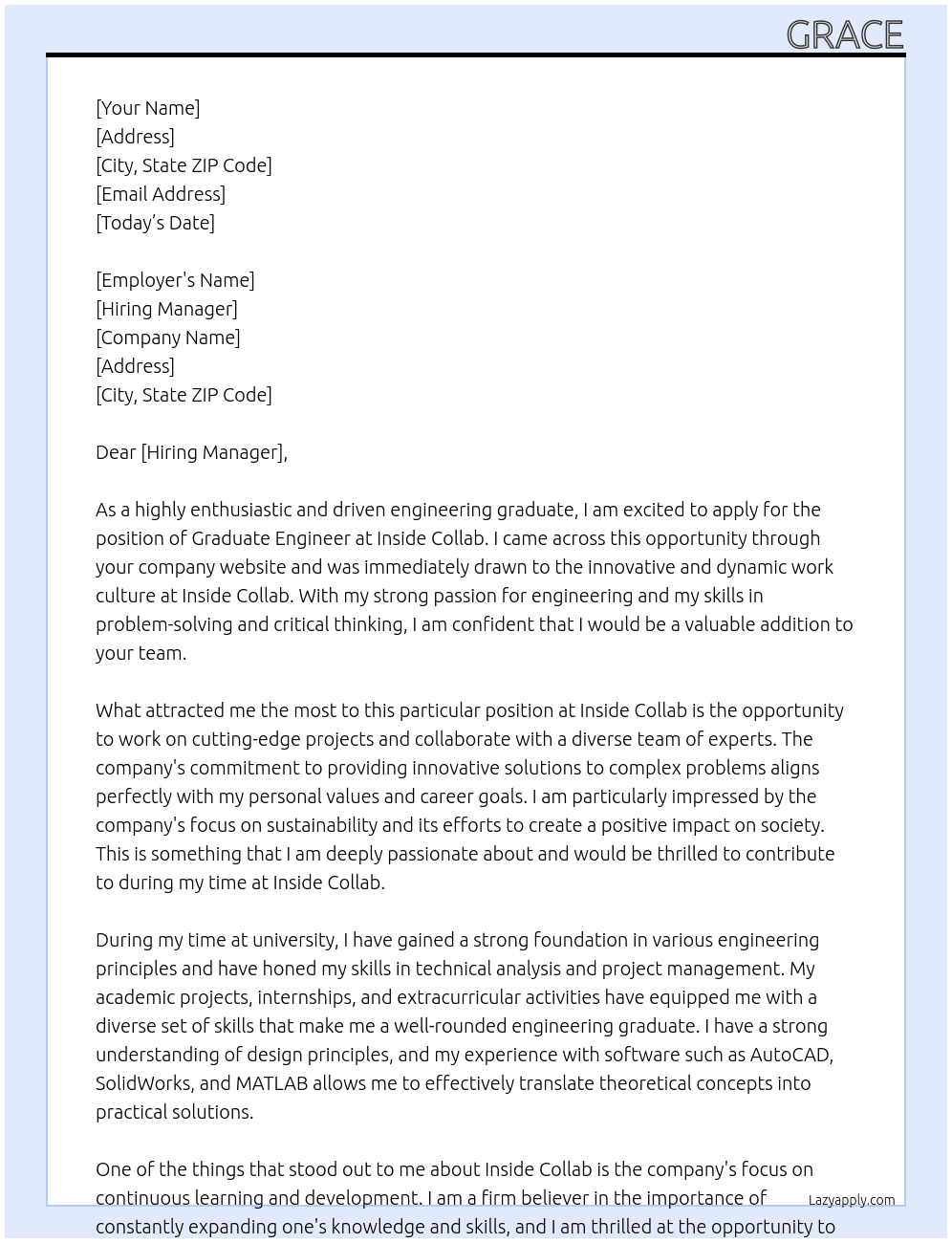 Gradiate Engineer At Inside Collab Cover Letter