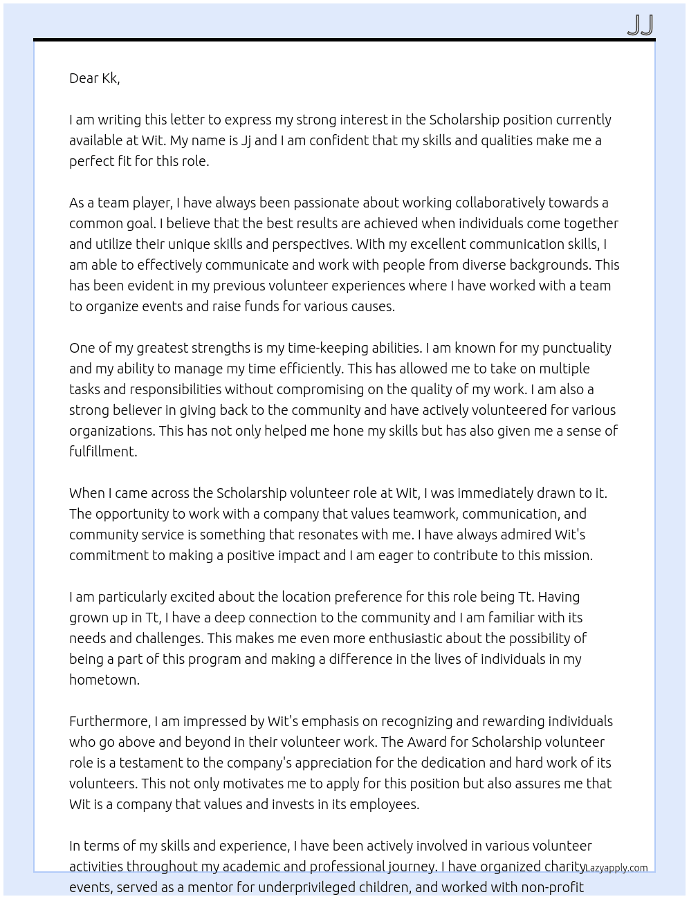 Scholarship  At Wit Cover Letter