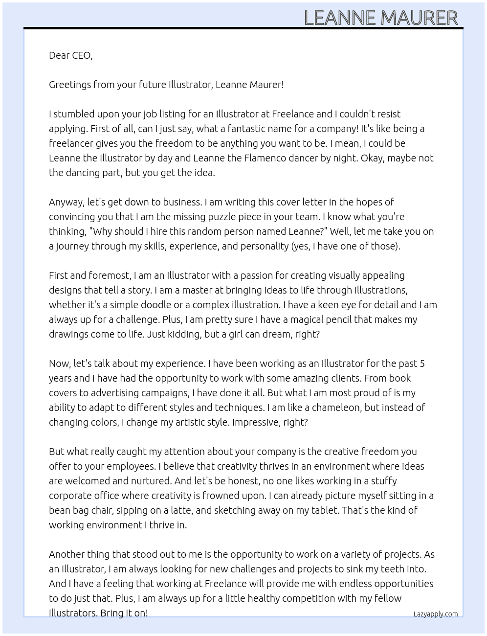 Illustrator  At Freelance  Cover Letter