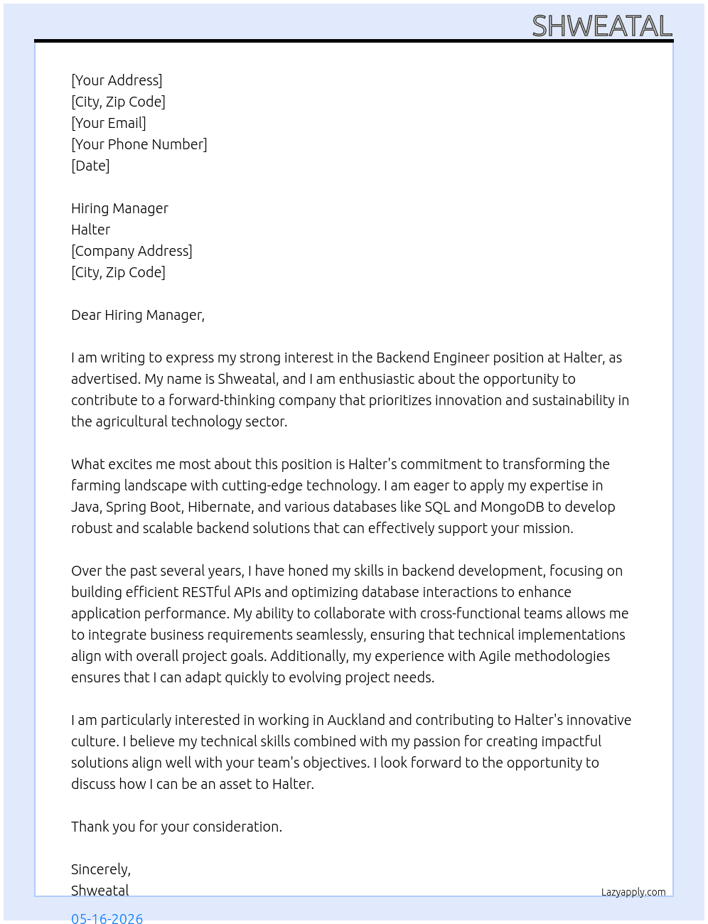 Cover letter for backend engineer - LazyApply
