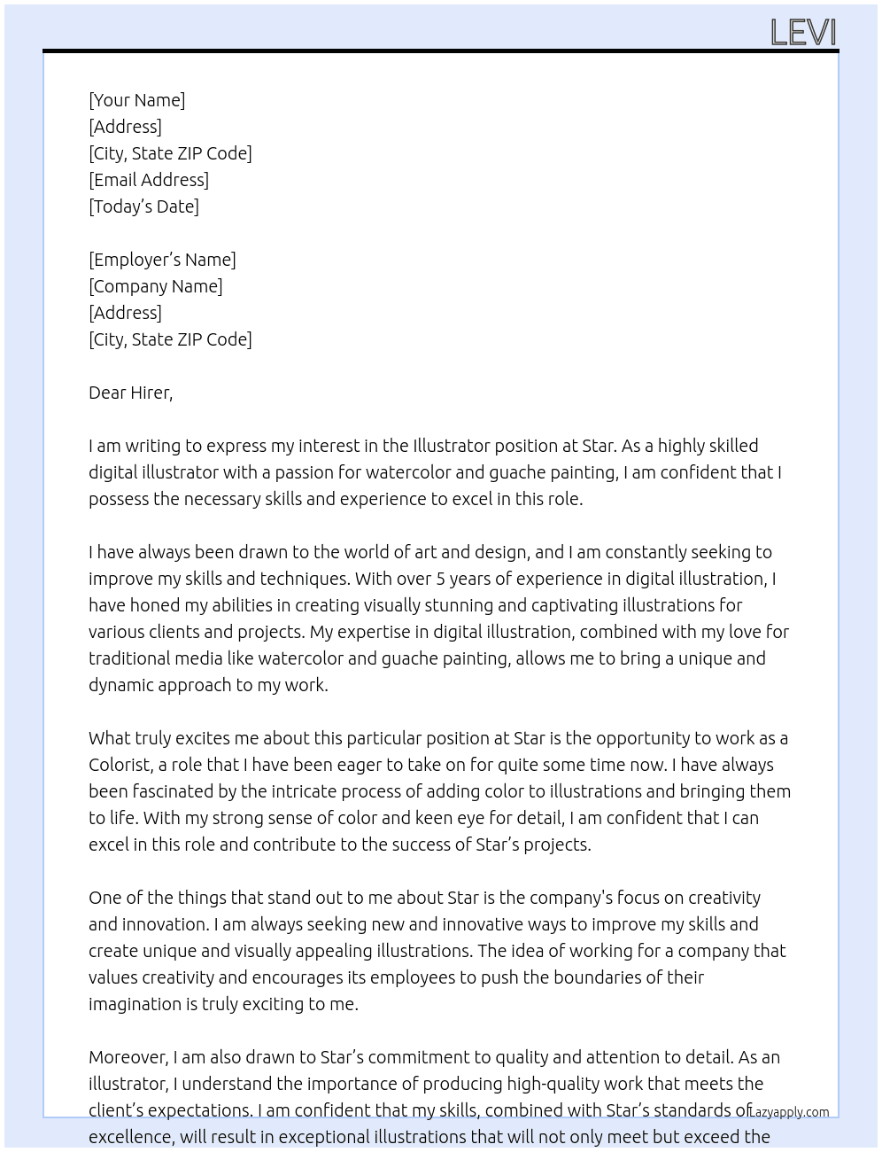 Illustrator At Star Cover Letter