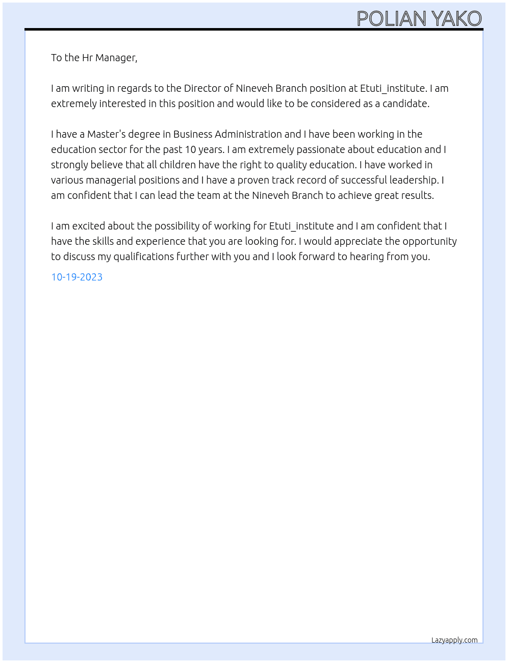 Director of Nineveh Branch At Etuti_institute Cover Letter