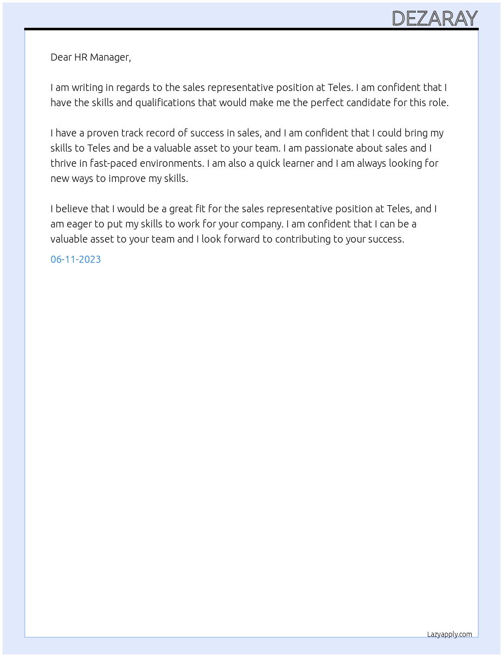 sales representive At Teles Cover Letter