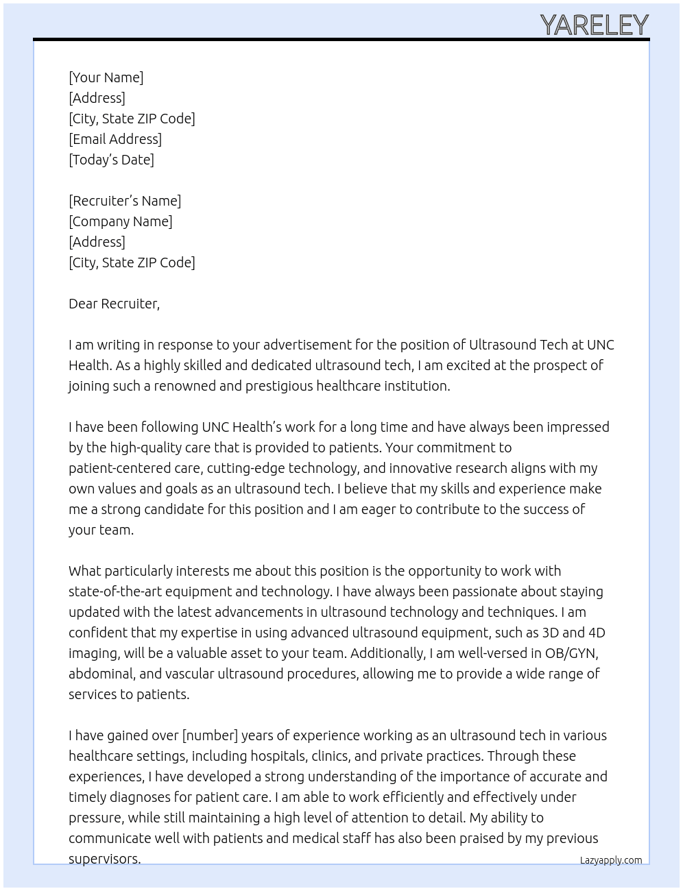 Ultrasound tech At UNC health Cover Letter