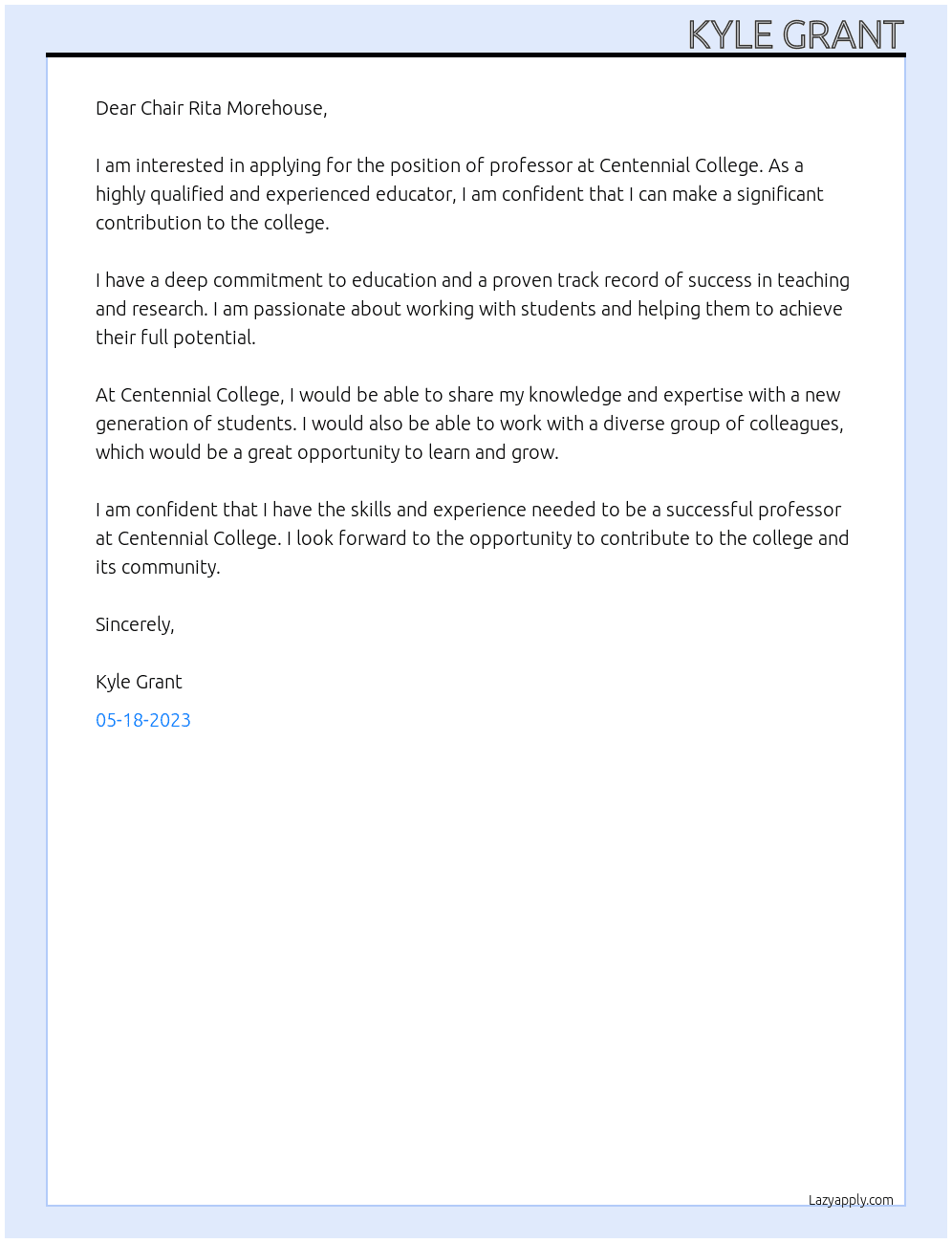 Professor At Centennial College Cover Letter