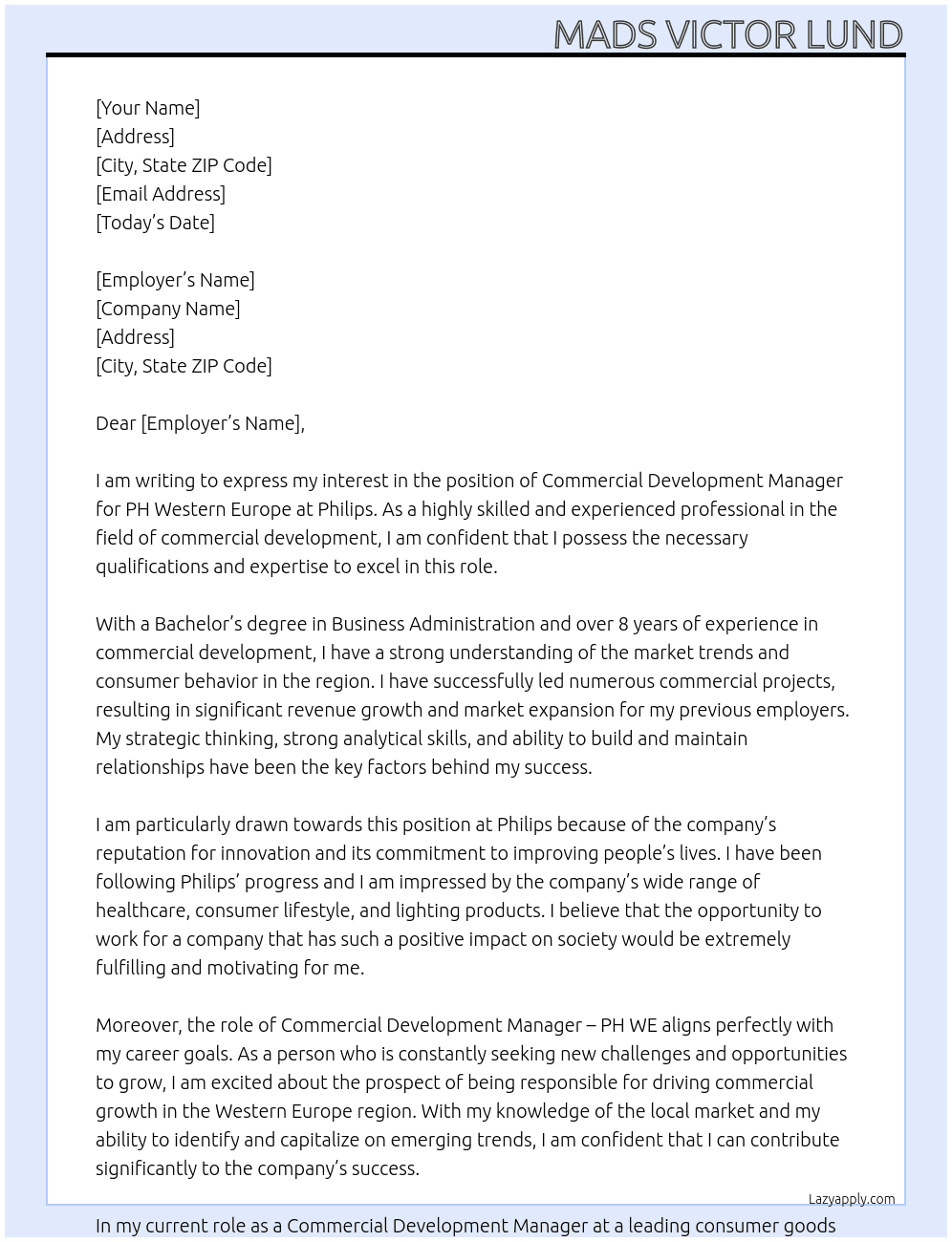 Commercial Development Manager – PH WE At philips - PH Western Europe Cover Letter