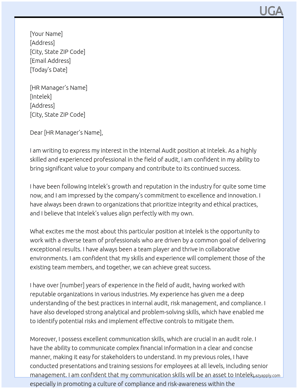 internal audit At intelek Cover Letter