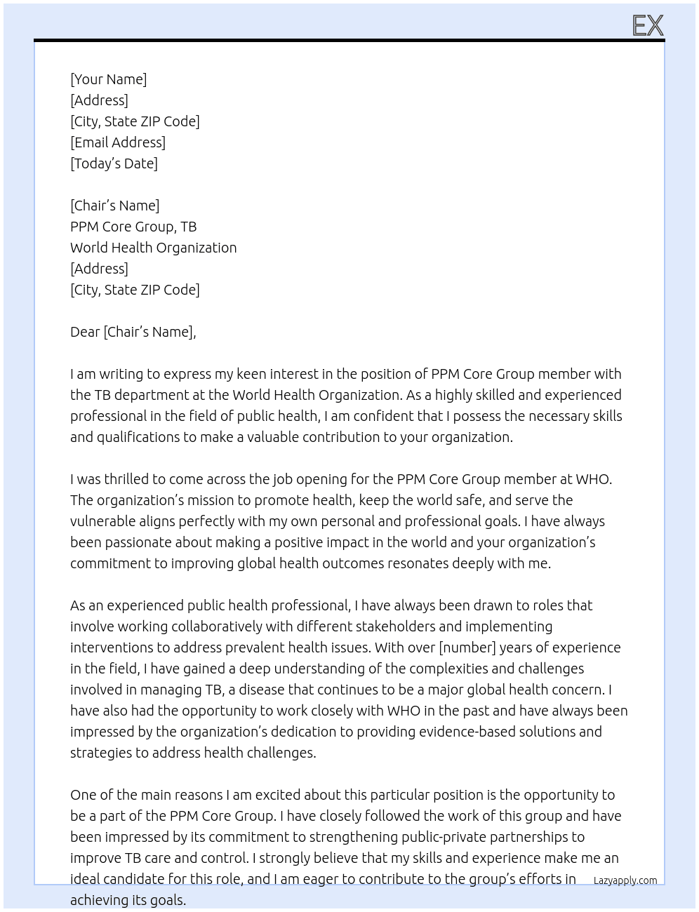 PPM core group member, WHO At PPM Core group, TB, WHO Cover Letter