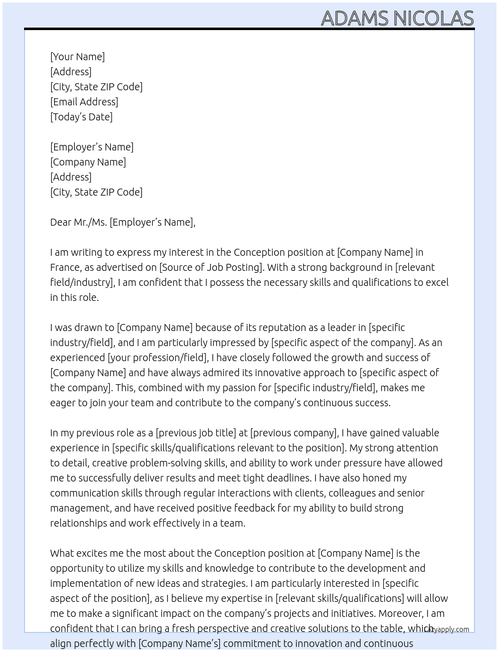 Conception At France Cover Letter