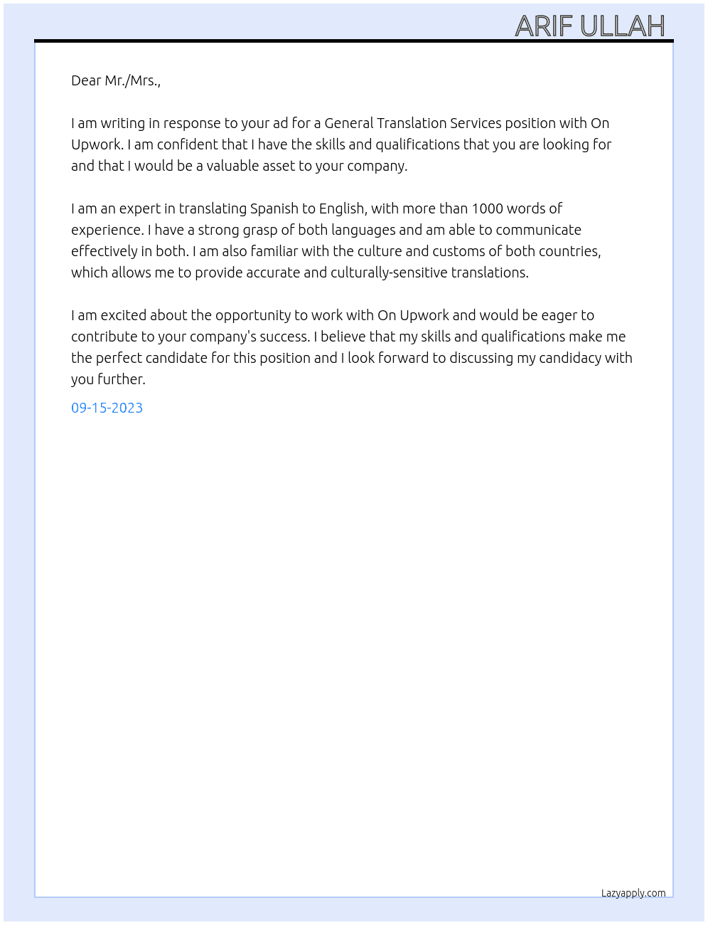General Translation Services At On Upwork Cover Letter