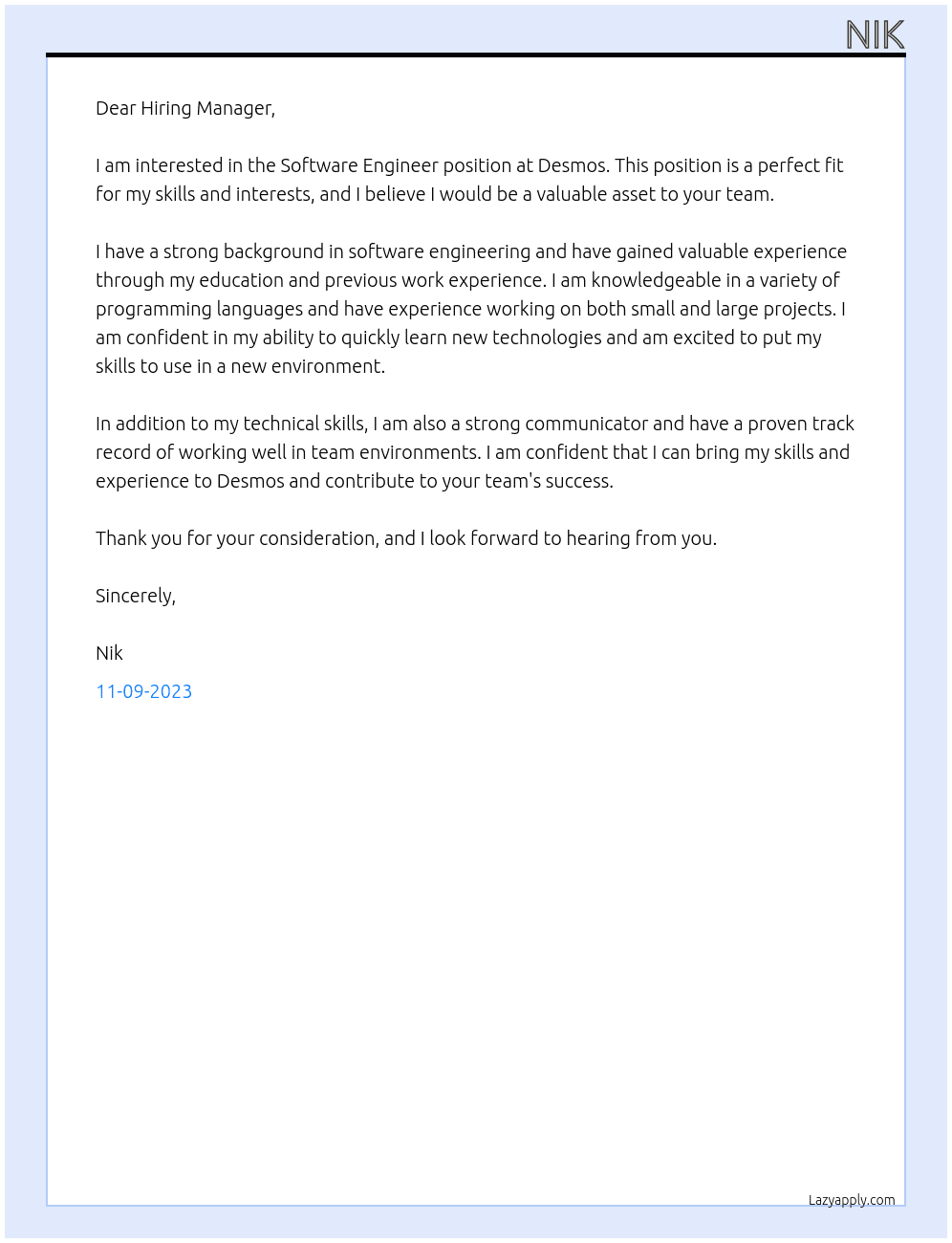 Software Engineer At Desmos Cover Letter