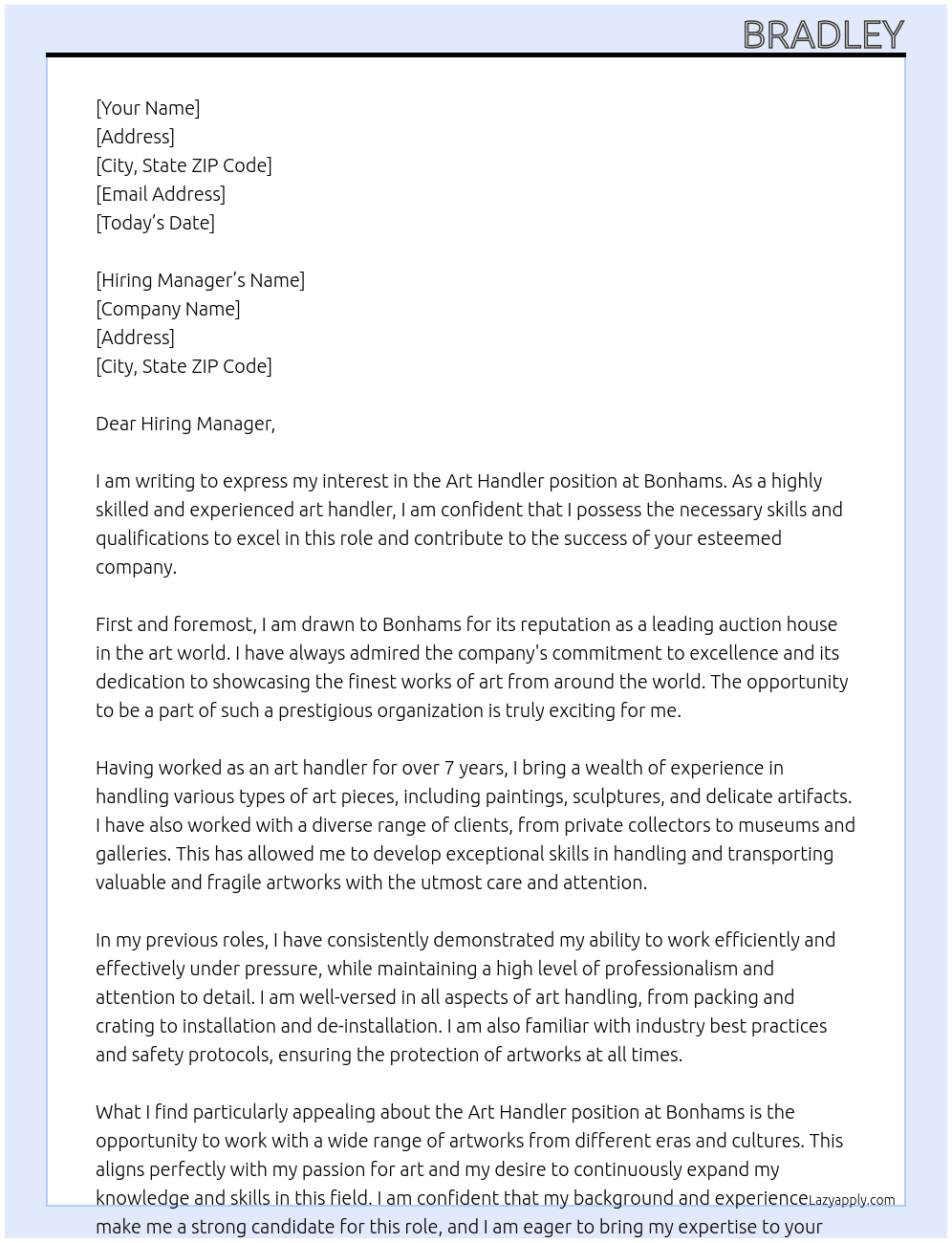 Art Handler At Bonhams Cover Letter