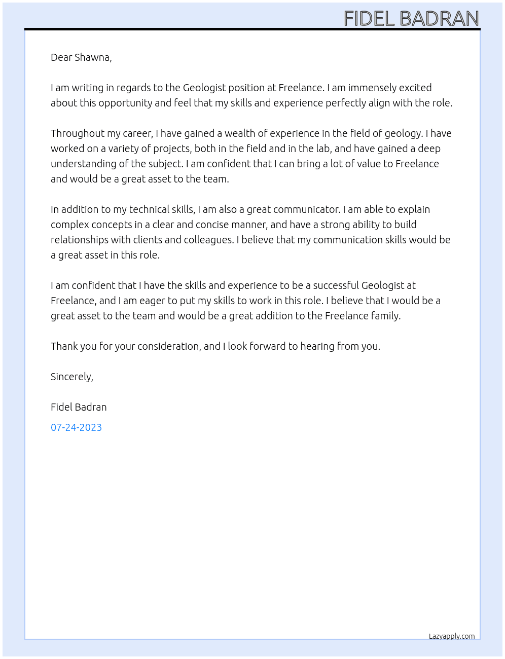Geologist At Freelance Cover Letter