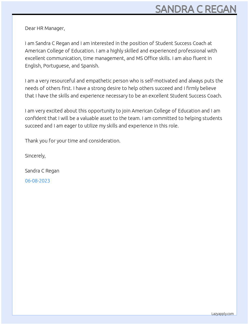 Student Success Coach  At American College of Education Cover Letter