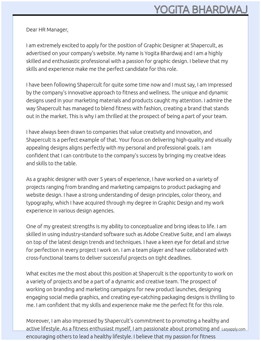 Graphic Designer At Shapercult Cover Letter