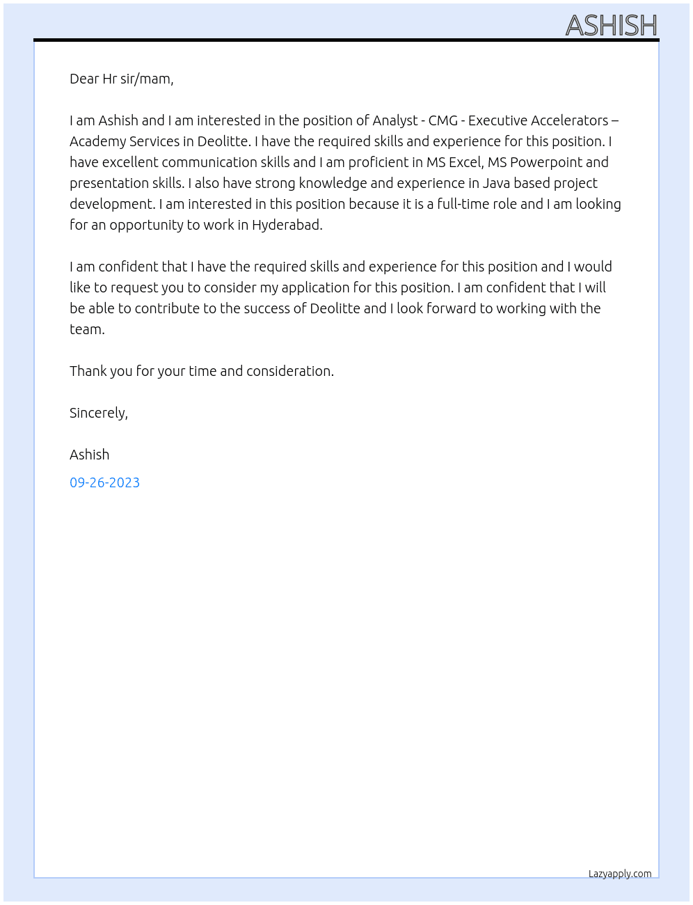 Analyst - CMG - Executive Accelerators – Academy Services At Deolitte Cover Letter