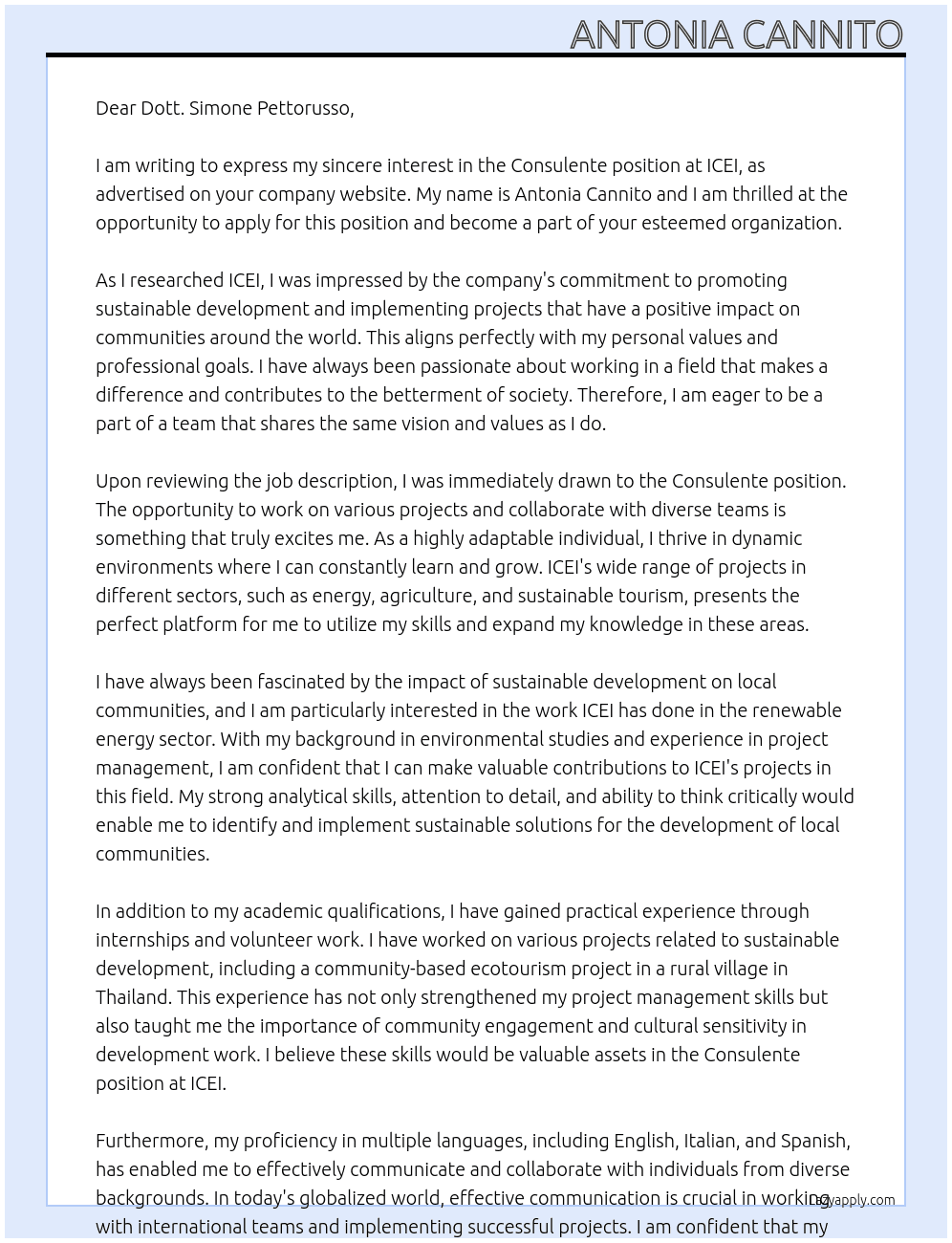 Consulente  At ICEI Cover Letter
