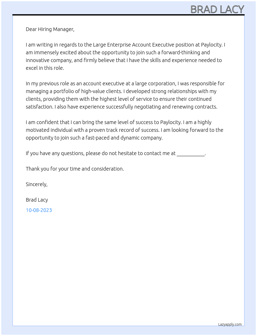 Large Enterprise Account Executive At Paylocity Cover Letter