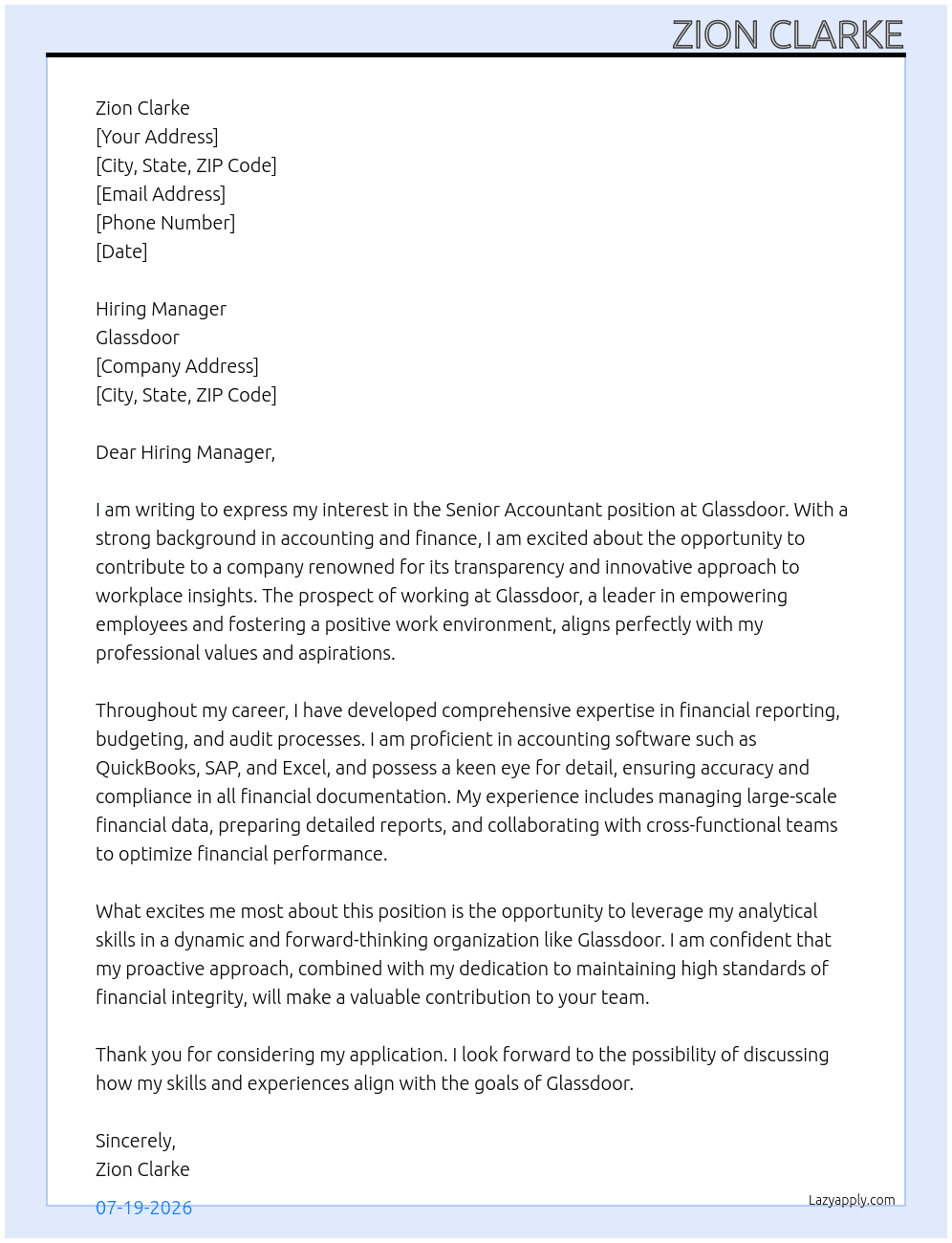 Cover letter for senior accountant - LazyApply
