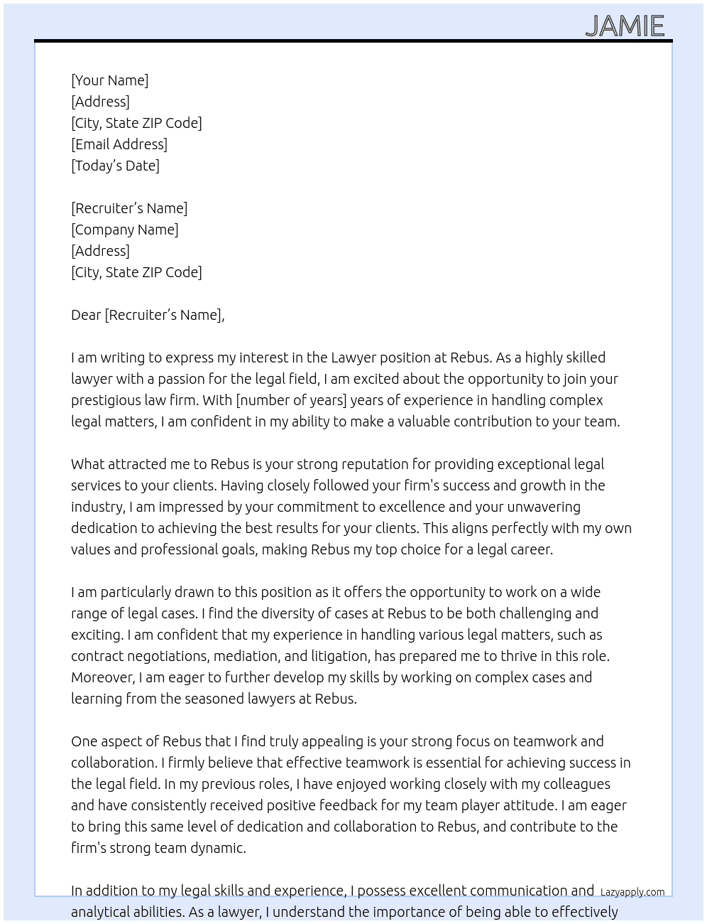 lawyer  At rebus Cover Letter