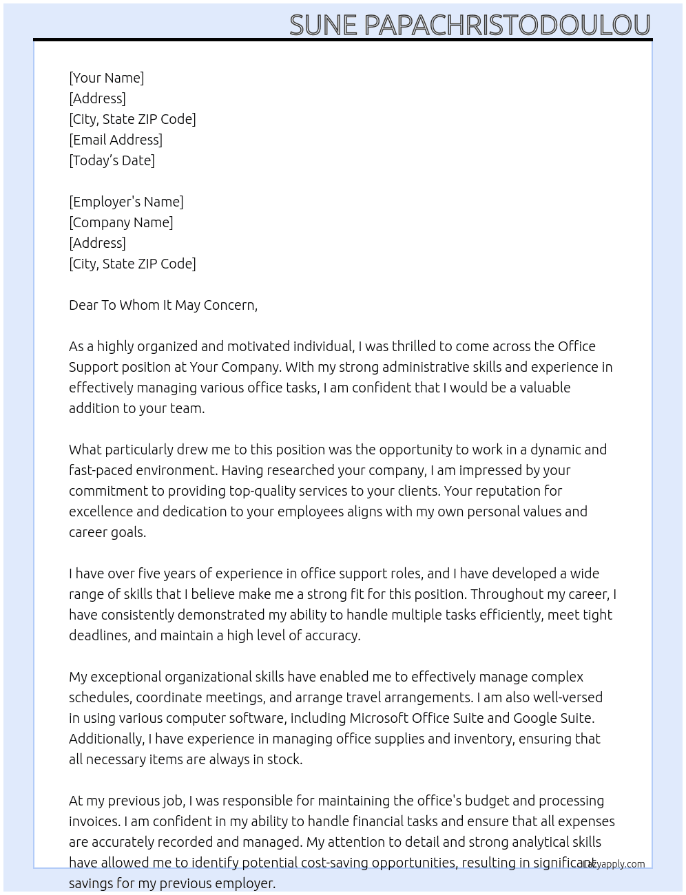 Office Support At Your company Cover Letter